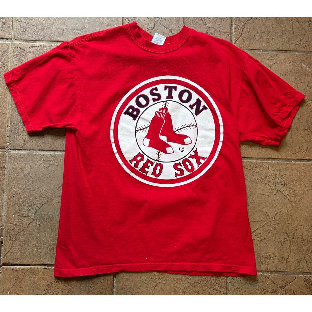 Vintage Style Boston Red Sox Logo Shirt Red Heavyweight Cotton L